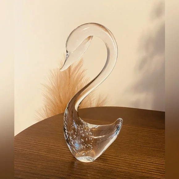 Graceful Bullicante Style Clear Glass Swan Figurine, Paperweight, Vintage - Picture 1 of 5